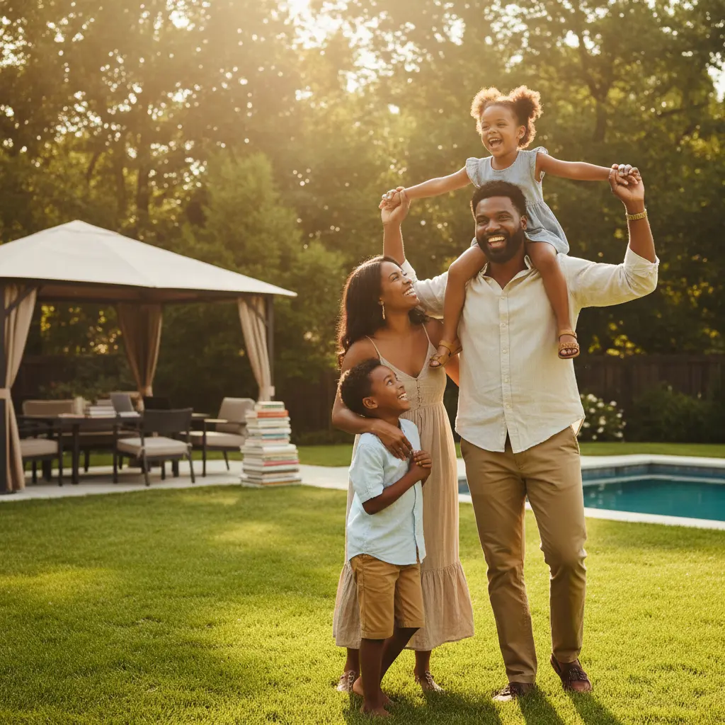 Happy family enjoying financial freedom